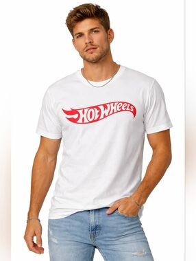 Hot Wheels Graphic T-Shirt White Logo Tee Size Small Racing Streetwear